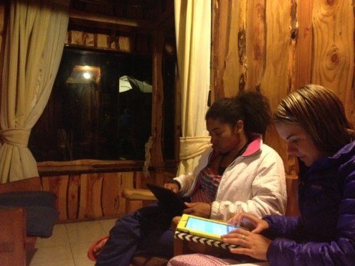 Students wrap up nightly study hall in the cabañas